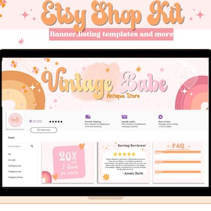Etsy Shop Branding kit, Etsy banner Templates, bright colorful Etsy Shop design editable templates, Etsy Branding kit for Etsy Sellers,