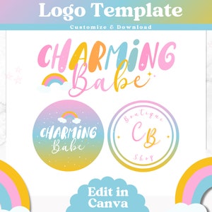 Colorful Logo Design Template, Editable in Canva Small Business Rainbow Pink Logo, Customizable Logo for Etsy shop, Website social media