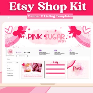 Etsy Shop Branding Kit, Etsy Banner Templates, Pink Editable Etsy Shop Templates, Etsy sellers kit for Etsy shop, Colorful branding kit