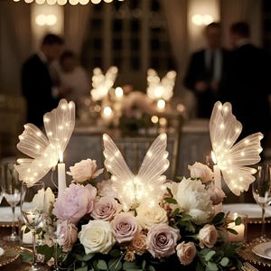 Giant LED Organza Butterfly Centerpiece (Set of 3 ) – Luxury Wedding Table Decor, Party Backdrop Prop, Fairy Light Decoration, Event Styling