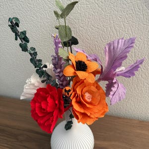 Paper Flower Bouquet With 3D Printed Vase, Bright Mixed Crepe Flowers, Handmade Arrangement, Flower Gift For Her, Mother’s Day Gifts