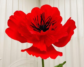 Flor gigante de papel rojo / Amapola grande hecha a mano / Fondo de boda / Decoración floral de gran tamaño / Decoración para eventos / Accesorio para fotomatón