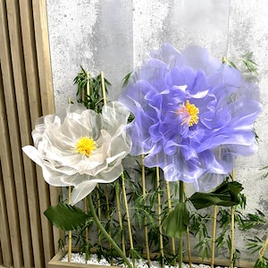 Flowers Free Standing Organza Flower Decoration,Poppies,Large tulle Flowers Large Stand Flowers with Stems and Metal Stand
