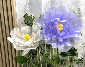 Flowers Free Standing Organza Flower Decoration,Poppies,Large tulle Flowers Large Stand Flowers with Stems and Metal Stand