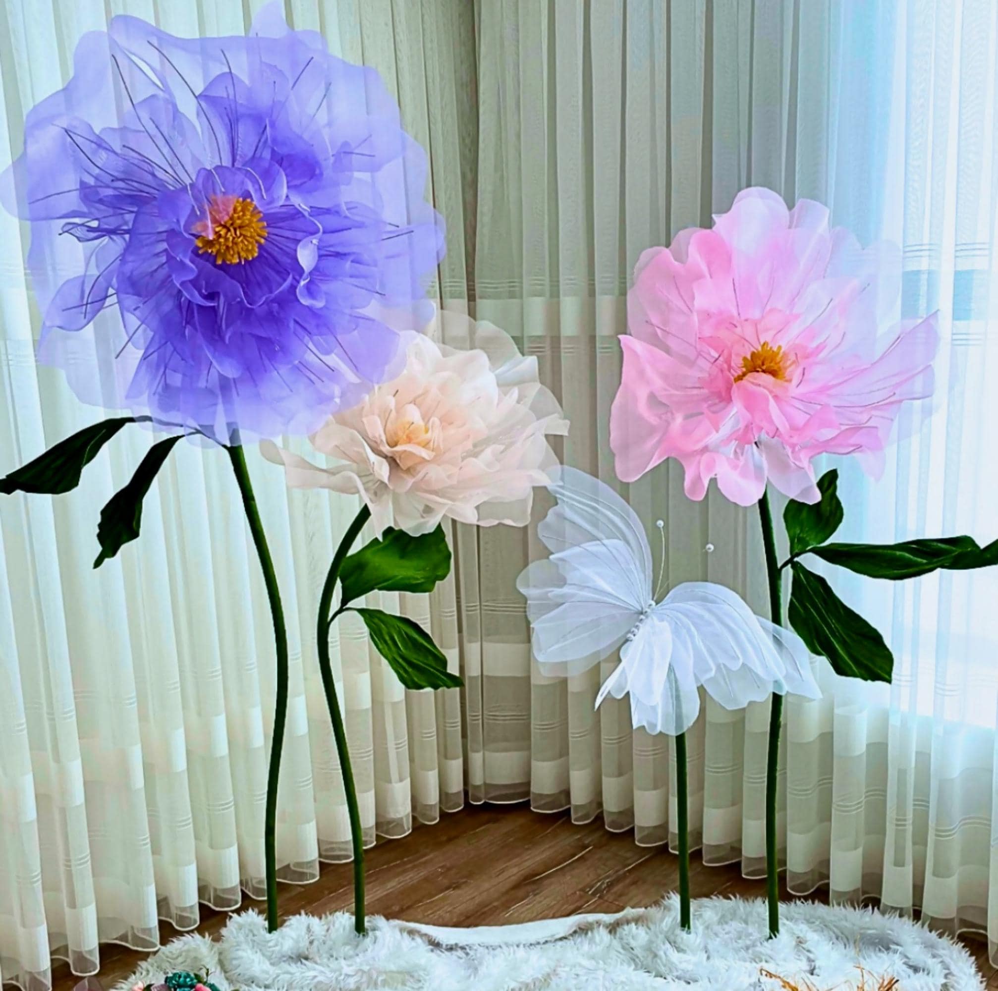 Large Standing Organza Flowers, Handmade Tulle Poppy Decorations