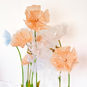 Self Standing Tulle Flowers - Standing Tulle Flowers - Giant Tulle Flowers - Giant Tulle Poppies - Metal Base Included