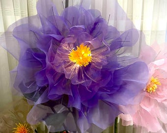 Stunning Floral with Lights, Organza Flower Backdrop, Stunning Event Decor with LED Lighting, Large Floral Window Display for Weddings