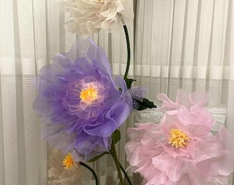 Giant Organza Flower lamp Floral with Lights, Oversized Flowers Backdrop Decoration, Organza Flowers Decor with Lighting Option