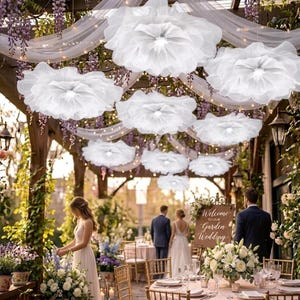 Large Hanging Ceiling Flower, Giant Organza Flower, Wedding Ceiling Decor, Oversized Tulle Flower, Luxury Wedding Decor, Bridal Shower Decor