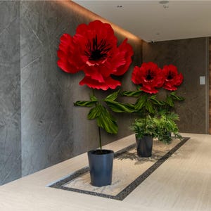 2 pcs Paper Flower Kit - Giant Paper Flowers - Giant Paper Flowers - Giant Paper Poppies - paper craft - Metal Base Included