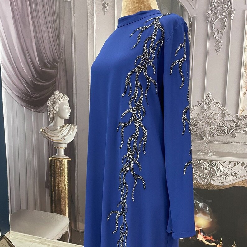 Wedding Royal Blue Dress /crepe Fabric/ Islamic Clothing / Hijab Satin