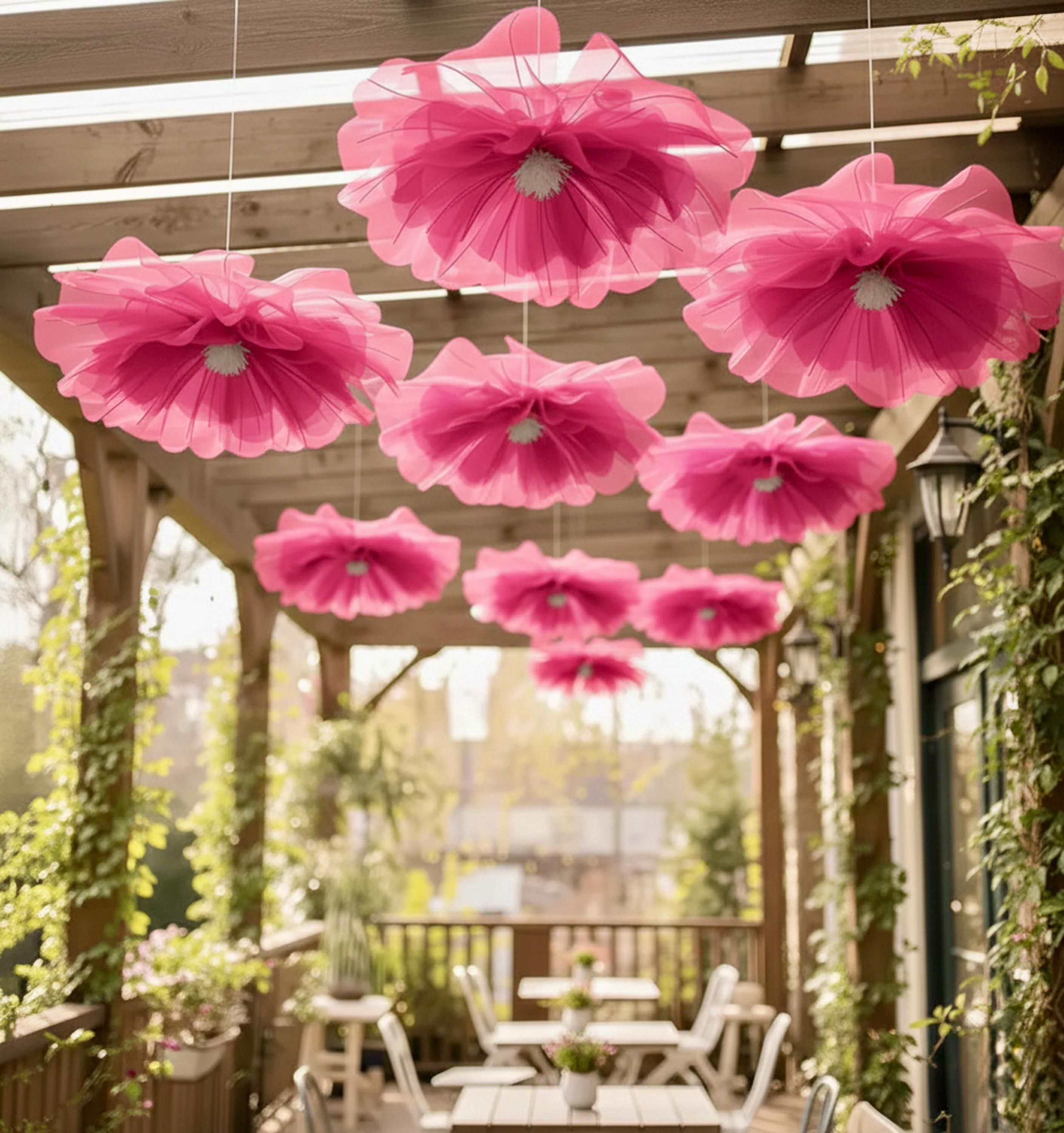 PİNK Large Decorative Hanging Ceiling Flower, Handmade Tulle Giant