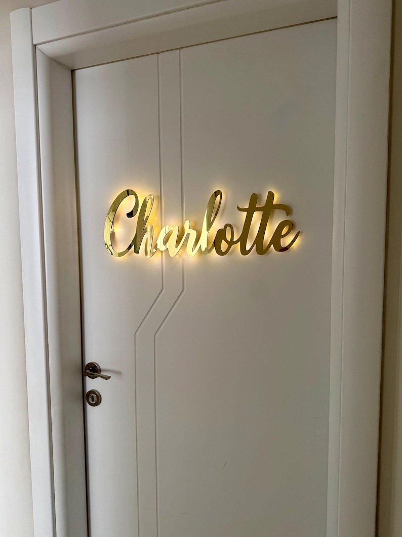 Personalized LED Name Sign, Gold Acrylic Custom Name Wall Decor, Baby ...
