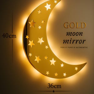 Gold Mirror Crescent Moon Wall Art, Lighting Mirror Crescent Moon Wall Art