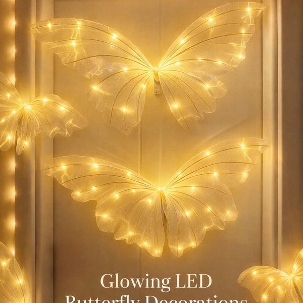 Large Light-Up Organza Tulle Butterfly - Wedding Decor, Party Decor, LED Fairy Lights, Garden Event Decorations, Nursery Wall Art