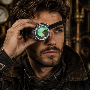 Steampunk Monocle, Antique Silver Kaleidoscope Lens, Cosplay Accessory