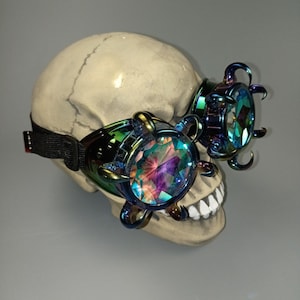 Steampunk neon masquerade glasses with claws and kaleidoscope lenses. Glasses for cosplay. Psychedelic accessory for a party + surprise gift