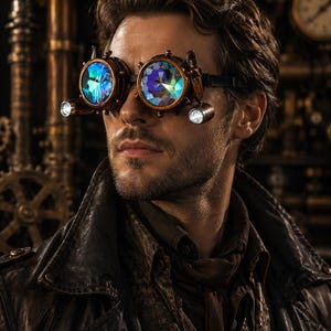Steampunk Kaleidoscope Goggles with Backlight, Copper Frame, Cosplay Accessory