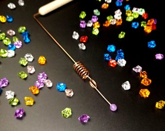 Amethyst Tip Copper Dowsing Rod, Wood Handle, Divining Tool