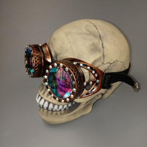 Steampunk masquerade glasses with rhinestones and kaleidoscope lenses. Antique copper color. Psychedelic accessory for a party+surprise gift