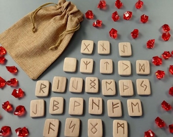Hand Carved Alder Wood Viking Runes Set: Elder Futhark Divination, Norse Pagan Gift