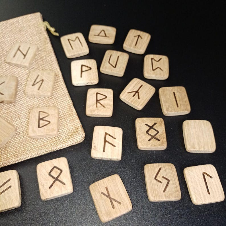 Handmade Runescape Runes Set of Wooden Runes Made of Natural Oak - 25 Pcs. Handmade. Runic ...