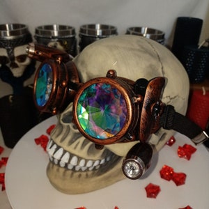 Glasses Steampunk Goggles Kaleidoscope with backlight. Antique copper colored frame. Stylish accessory for cosplay, party, photo shoot+gift