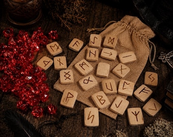Handmade Maple Wood Runes Set, Viking Oracle, 25 Pieces