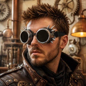 Steampunk Goggles, Antique Silver Spiked Glasses, Cyber Goth Costume