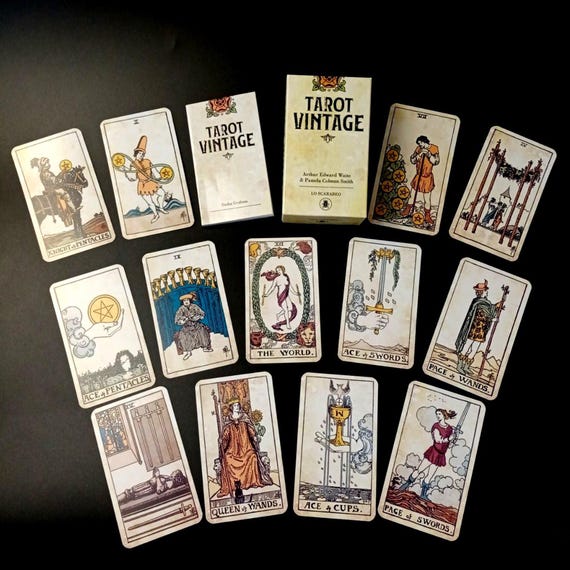 Vintage Tarot Cards in a Gift Box. Art by Pamela Coleman