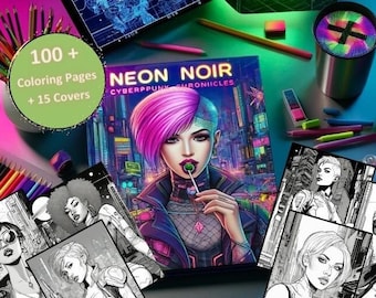 Plus de 100 livres à colorier Cyberpunk et 15 couvertures | Coloriages | Science-fiction | Art-thérapie pour adolescents et adultes | Anti-stress | Téléchargement numérique instantané