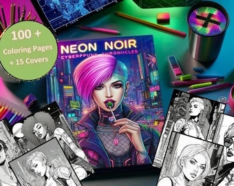 100+ Cyberpunk Coloring Book & 15 Covers |  Coloring Pages | Sci-Fi |  Art Therapy Teens and Adults | Anti-Stress | Instant Digital Download
