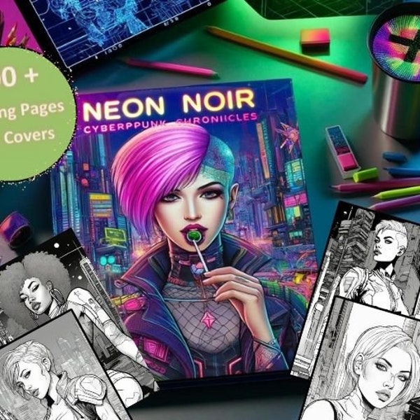 100+ Cyberpunk Coloring Book & 15 Covers |  Coloring Pages | Sci-Fi |  Art Therapy Teens and Adults | Anti-Stress | Instant Digital Download