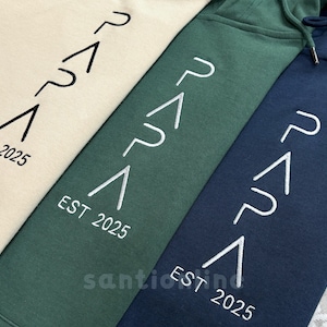 Custom Embroidered Papa Est Hoodie With Kids Name on Sleeve, Father’s Day Gift, New Dad Grandpa Sweatshirt Announcement Gift