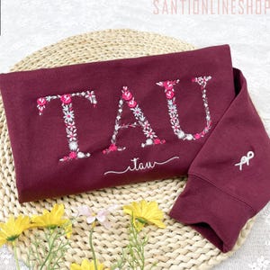 Benutzerdefinierte griechische Brief gestickte Sweatshirt, College Floral Brief gestickte Hoodie, Universität Sorority Sweatshirt, Abschlussfeier Geschenk