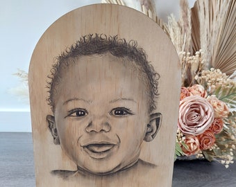 Custom Portrait Child keepsake Gift for loved one Gift for Mothers day Gift for Fathers day gift for grandparents baby portrait on wood arch