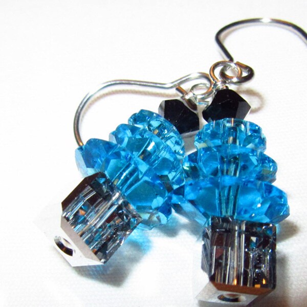 Blue and Black Earrings, Christmas Tree Earrings Dangle, Sparkly Earrings, Christmas Gift for Friends, Secret Santa Gift for Coworker, Teens