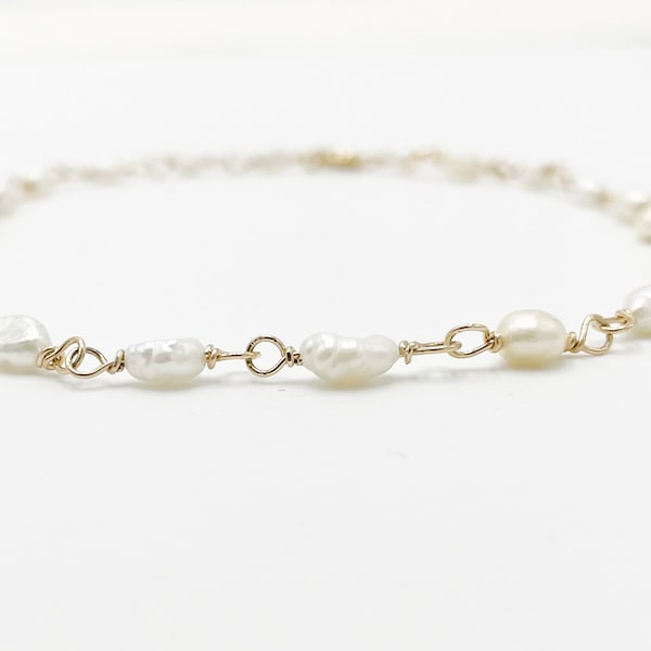 Freshwater Pearl Anklet, Gold Anklet for Women, Plus Size Ankle Bracelet, Beach Wedding Bridesmaid Gift, Best Friend Birthday Gift for Her