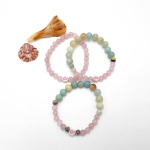 Breast Cancer Awareness Bracelet, Breast Cancer Support Bracelet, Cancer Support Gifts, Rose Quartz Bracelet, Blue Gemstone Bracelet, Pink
