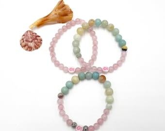 Breast Cancer Awareness Bracelet, Breast Cancer Support Bracelet, Cancer Support Gifts, Rose Quartz Bracelet, Blue Gemstone Bracelet, Pink