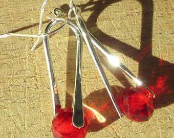 Red Crystal Earrings Dangle, Statement Drop Earrings for Women, Wedding Bridesmaids' Jewelry, Galentines Day Gift, Valentines Day Gift Wife