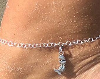 Mermaid Anklet for Girls, Silver Ankle Bracelet, 11 Year Old Birthday Gift for Her, Beach Wedding Flower Girl Jewelry, Sleepover Party Favor