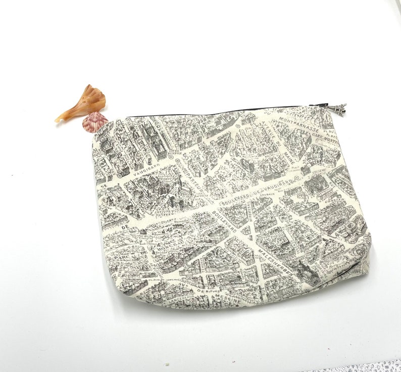 Paris Makeup Bag, Map Cosmetic Case, Toiletry Bag Women Travel, Accessory Zippered Pouch, Girls Trip Gift, Best Friend Birthday Gift for Her image 5