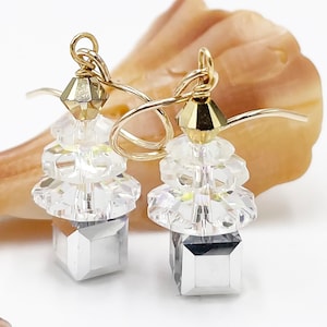 Gold Christmas Tree Earrings, Clear Crystal Earrings, Christmas Gift for Mom, Stocking Stuffer for Teen Girl, Secret Santa Gift for Women