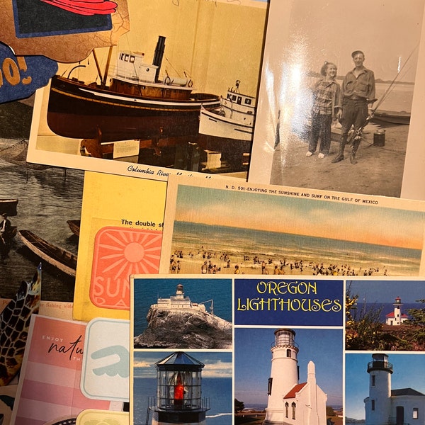 50 Piece seaside theme Ephemera Lot Pack/ Great for Collage, Junk Journals, photo books, scrapbooks, calendars, planners and more.