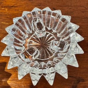 Vintage Fostoria Pressed Glass 2 candlestick holders, Starburst design