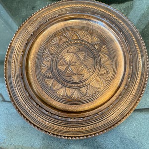 Vintage hand carved wall wood plate