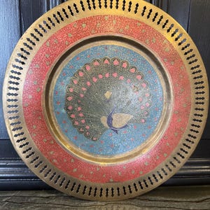 Vintage brass painted Peacock tray, made in India