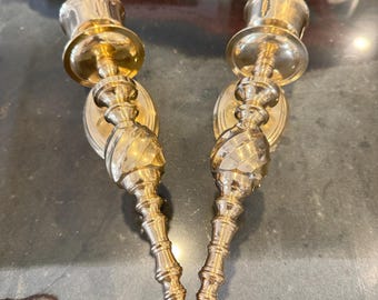 Pair of Vintage brass wall sconce candleholders
