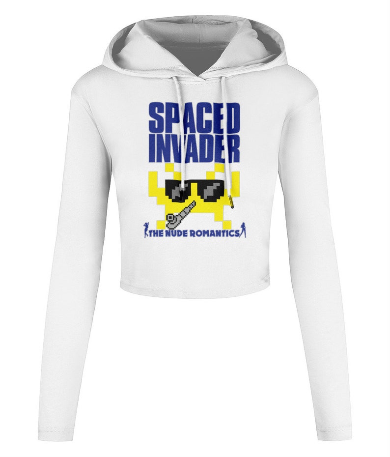 SPACED INVADER Kurz geschnittenes Kapuzen-T-Shirt für Damen Bild 1